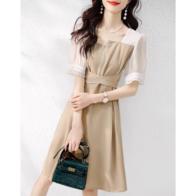 パールデザインシフォンワンピース｜デート服