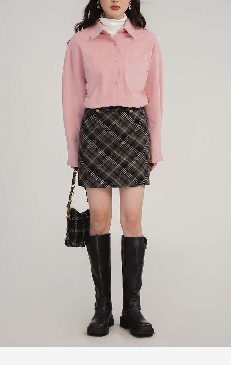 チェックショート丈スカート｜デート服