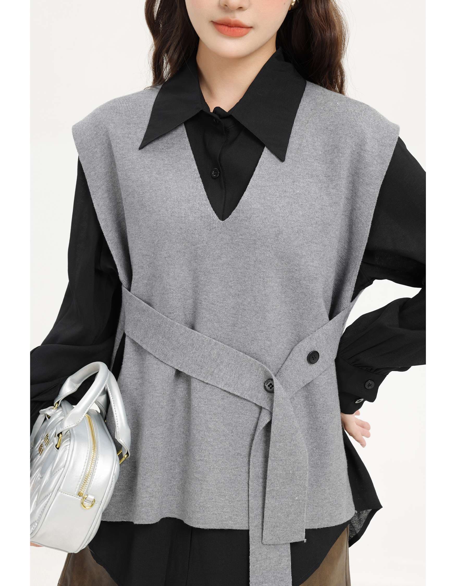 レイヤード風ベスト＆シャツセット｜デート服