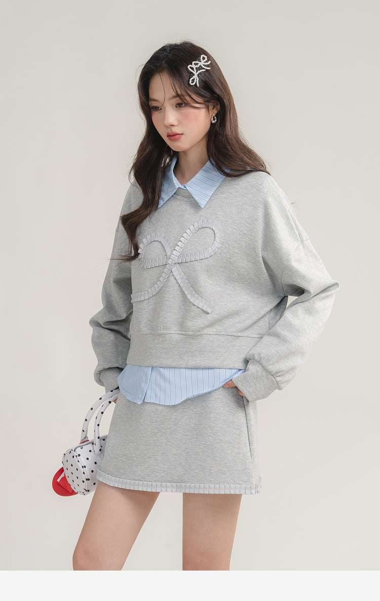 リボンモチーフスウェット＆スカートセットアップ｜デート服