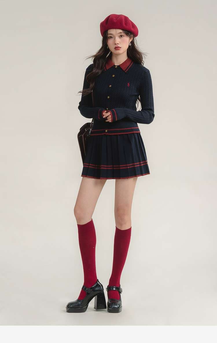学生風カーディガン&スカートセット｜デート服