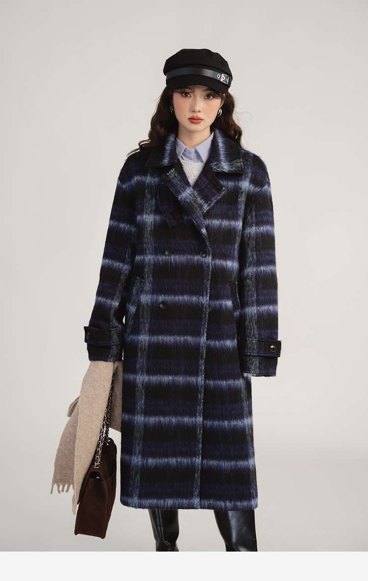 デート服　グラデーションチェックロングコート｜デート服