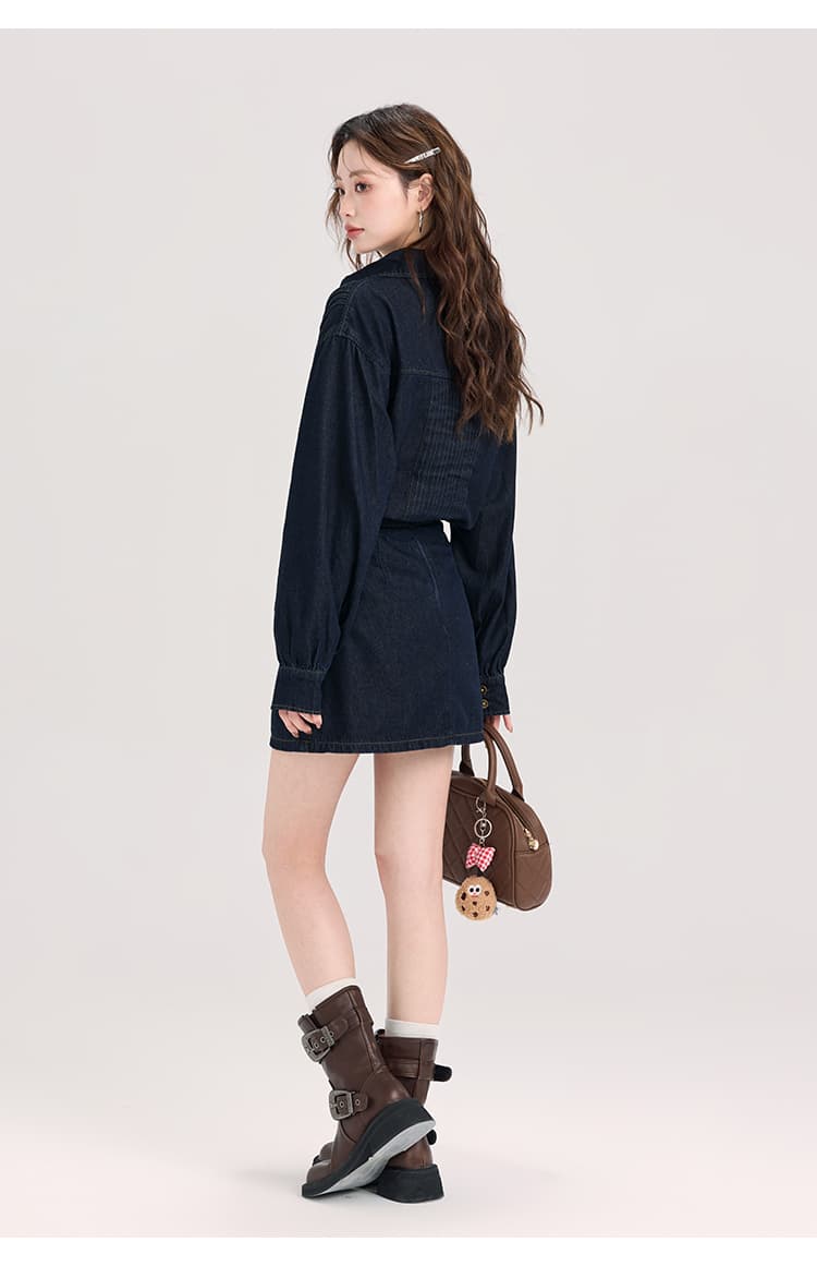 1着で好印象も着回し力も叶う、リボンタイデニムセットアップ｜デート服