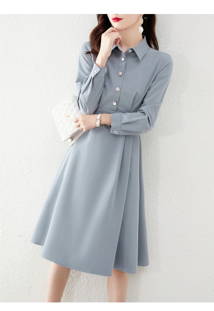 品よくきまる、大人の襟付きロングワンピース｜デート服