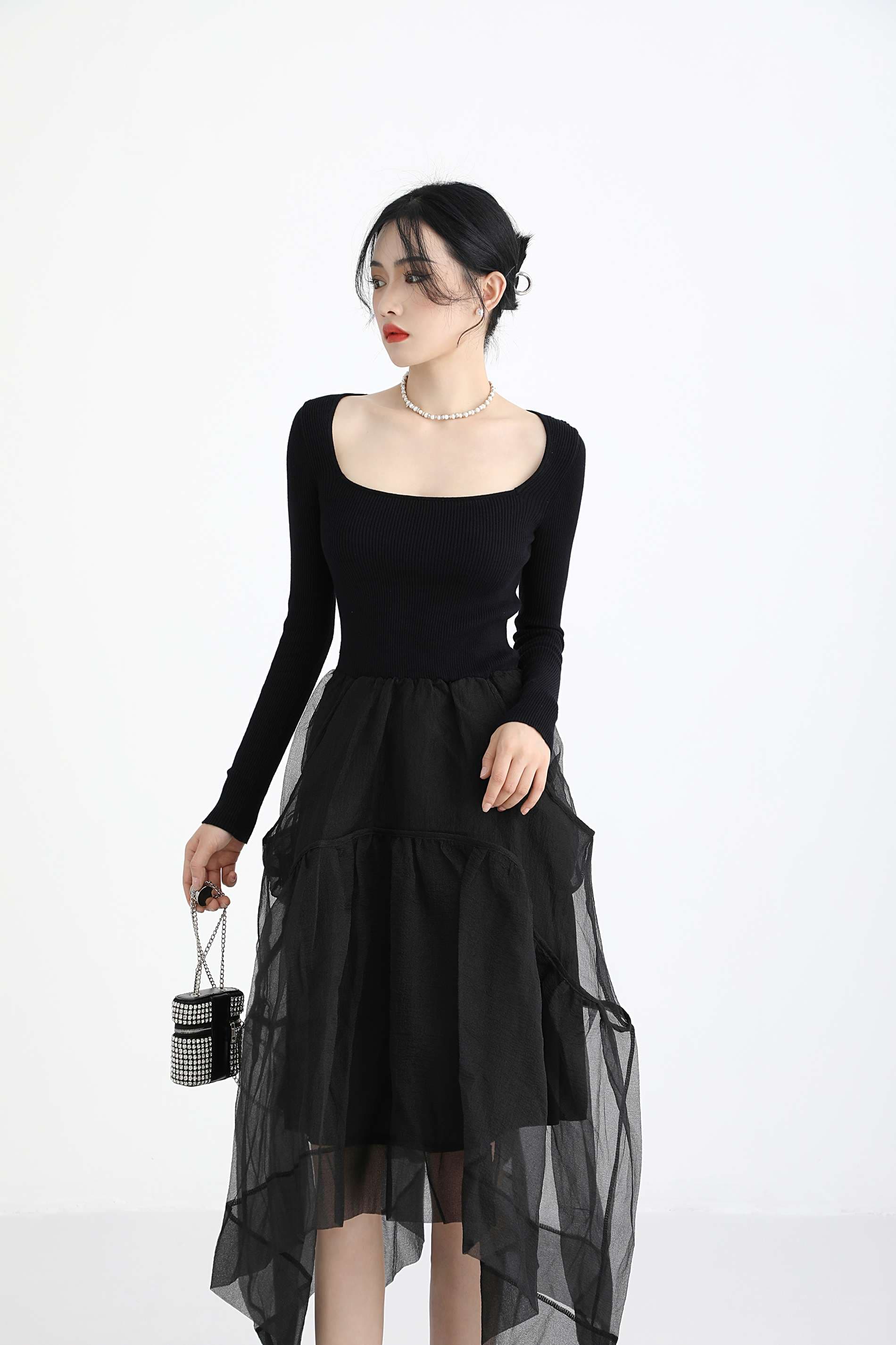 シアースカートレイヤードニットワンピース｜デート服
