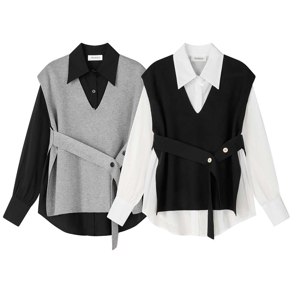 レイヤード風ベスト＆シャツセット｜デート服