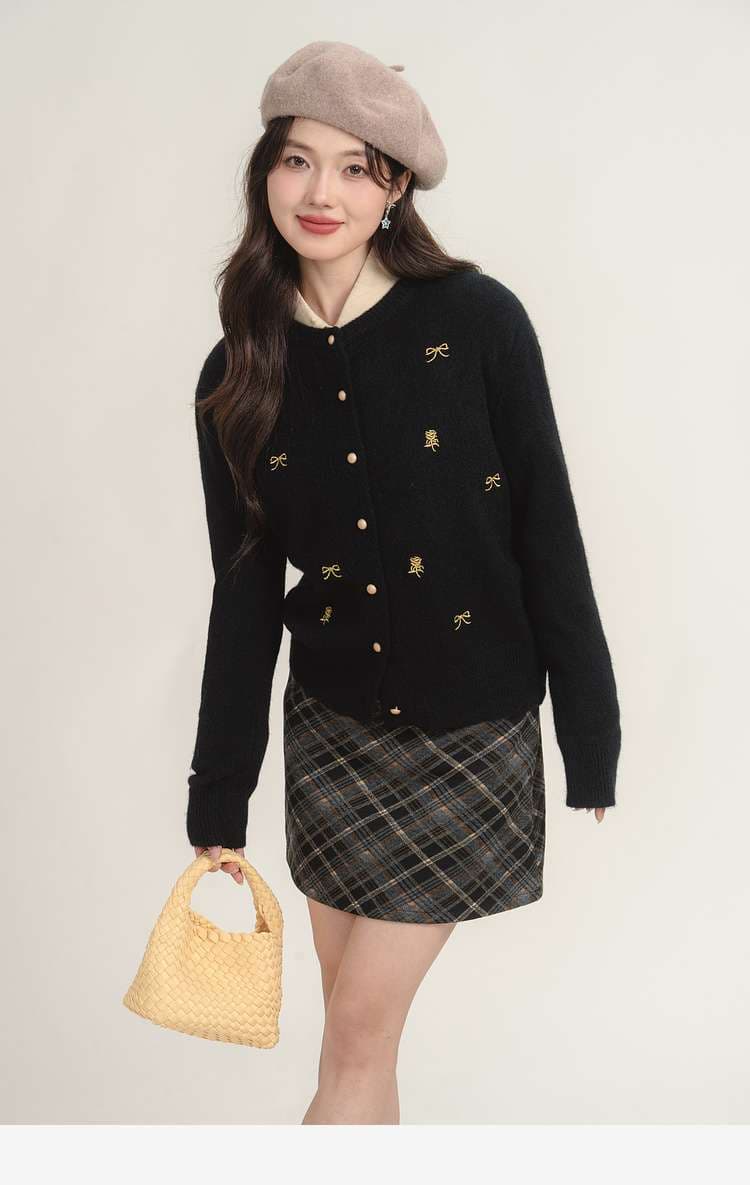 刺繍入りフェミニンカーディガン｜デート服