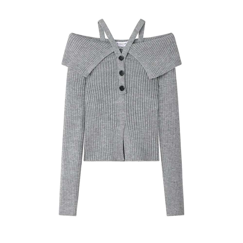 オフショルダークロスリブニット｜デート服