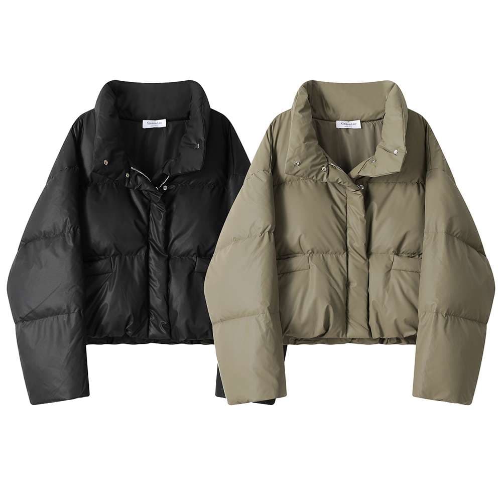 ショート丈ボリューム中綿ジャケット｜デート服