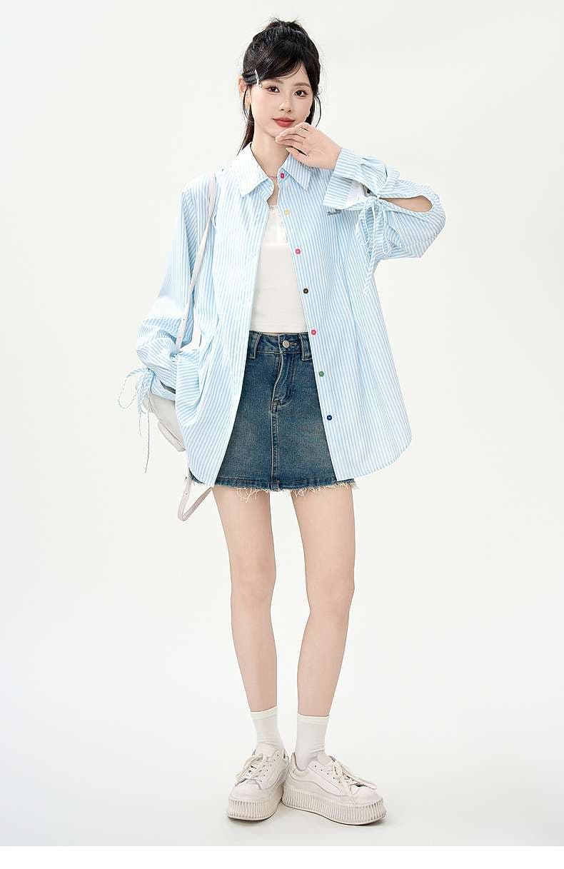ストライプ柄オーバーサイズシャツ｜デート服