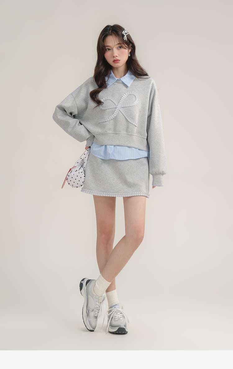 リボンモチーフスウェット＆スカートセットアップ｜デート服