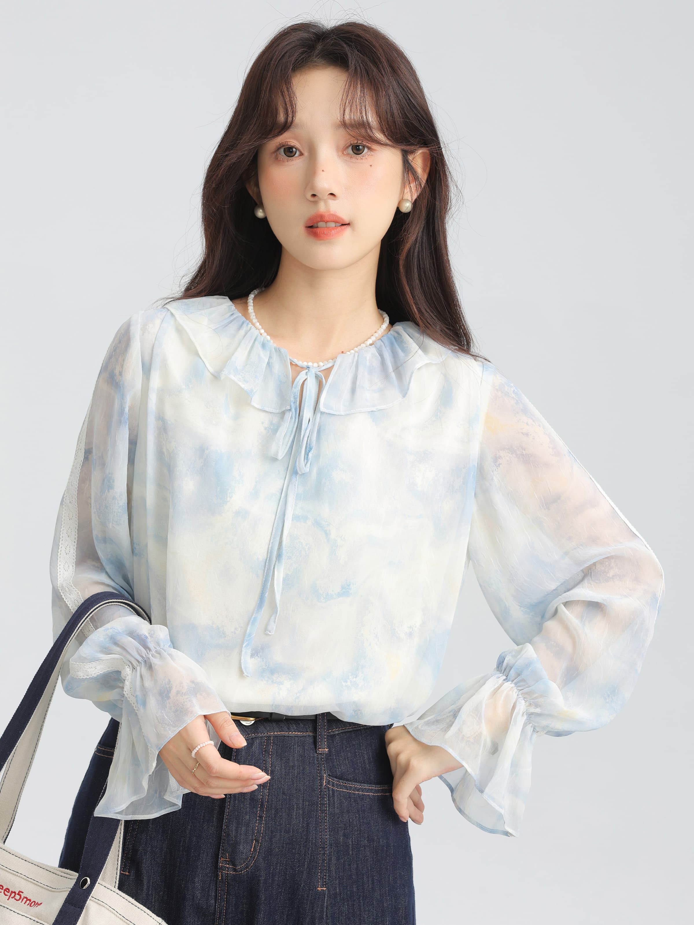 ウォーターペイントシフォンブラウス｜デート服