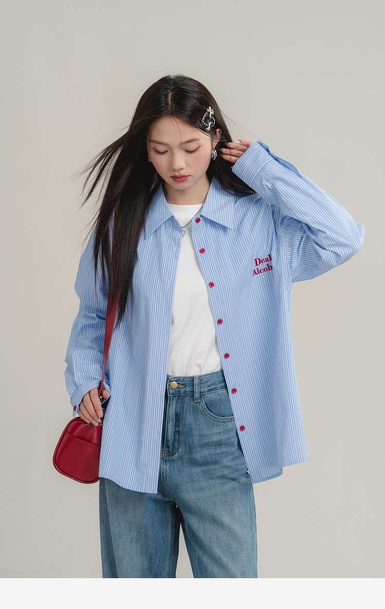 ルーズフィットストライプシャツ｜デート服