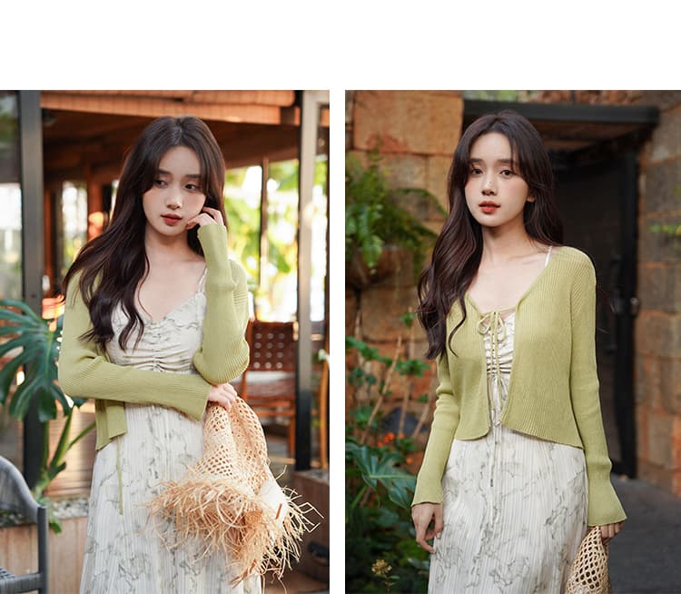 バッククロスキャミワンピース＆リブカーディガンセット｜デート服