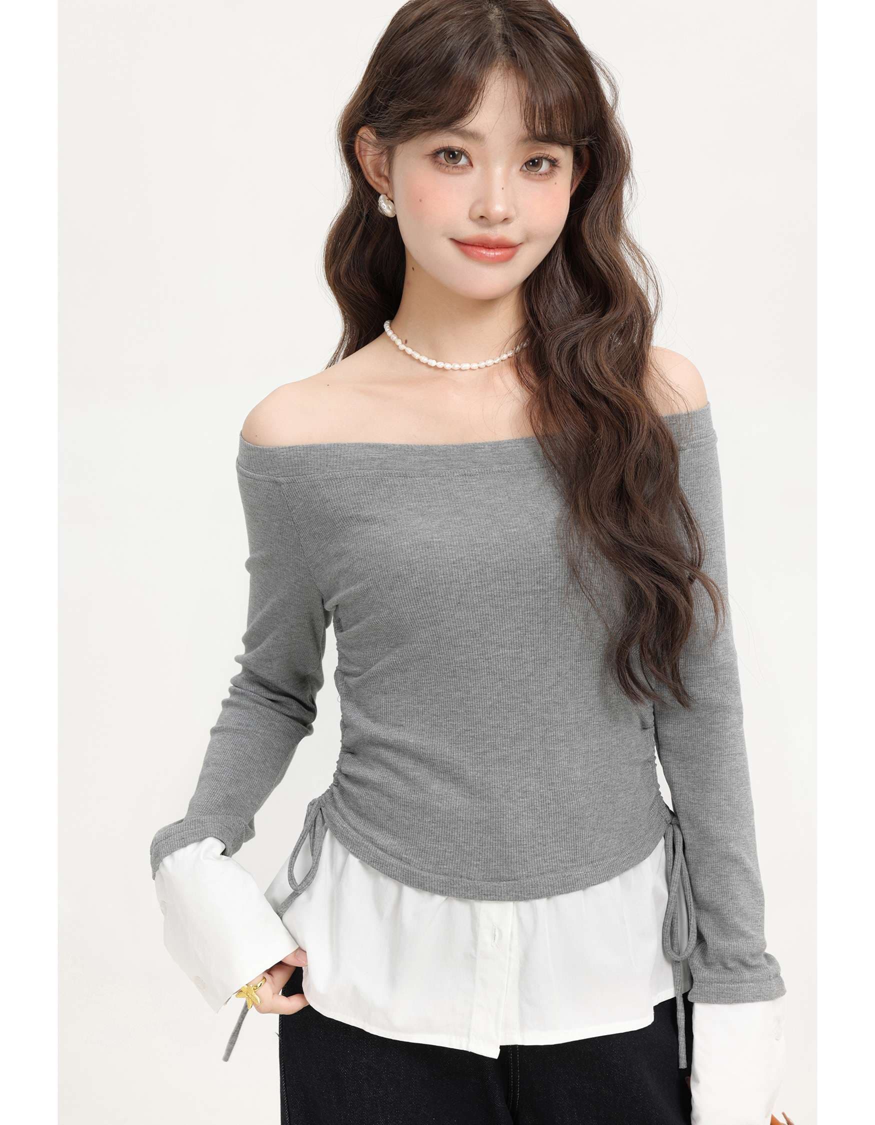 オフショルダードッキングリボントップス｜デート服