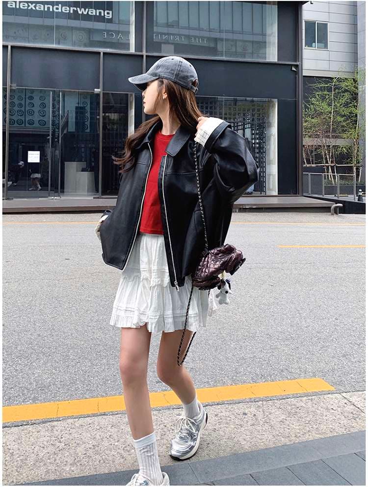 オーバーサイズレザージャケット｜デート服