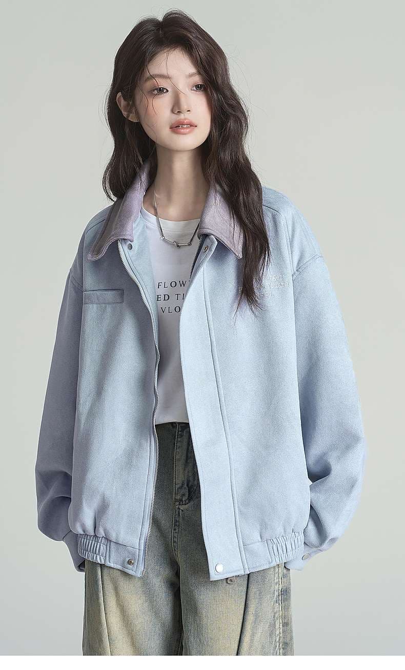 丸みシルエットで優しく包む、襟付きジャンパー｜デート服