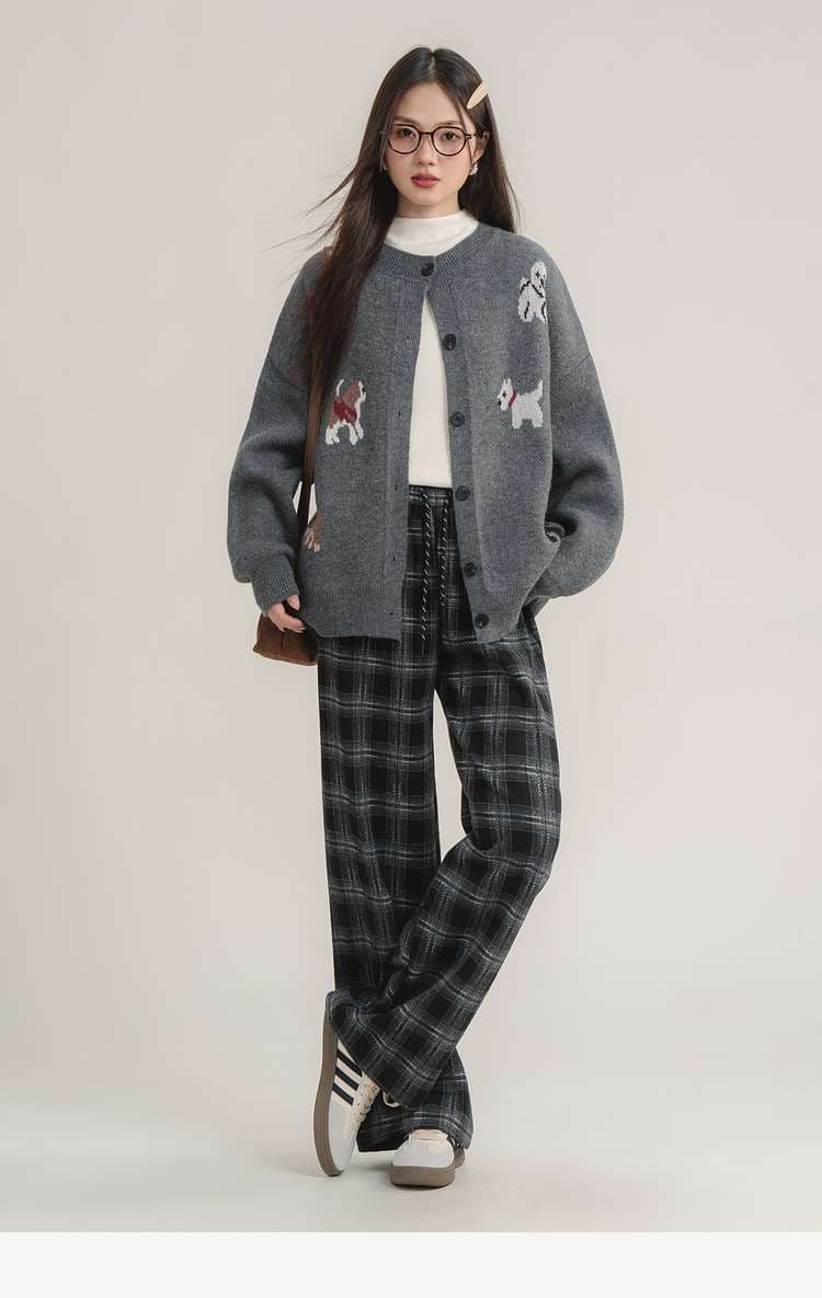 わんちゃんニットカーディガン｜デート服