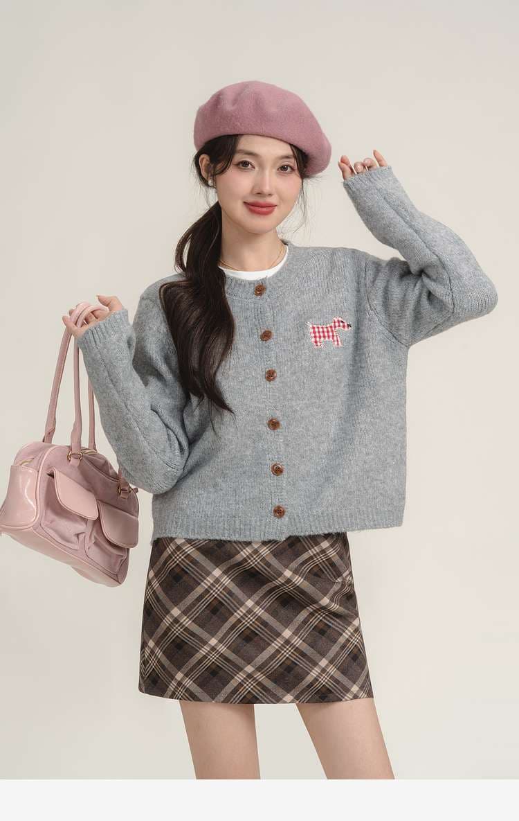犬モチーフ刺繍カーディガン｜デート服