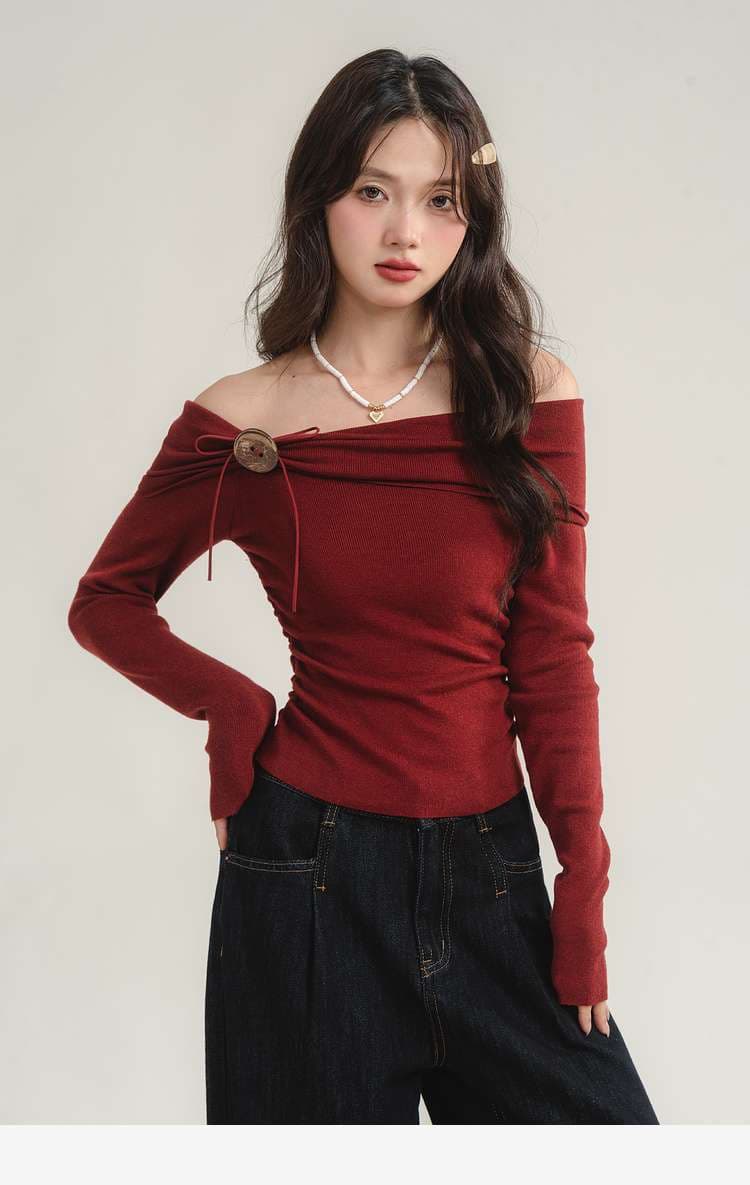 オフショルダーニットトップス｜デート服