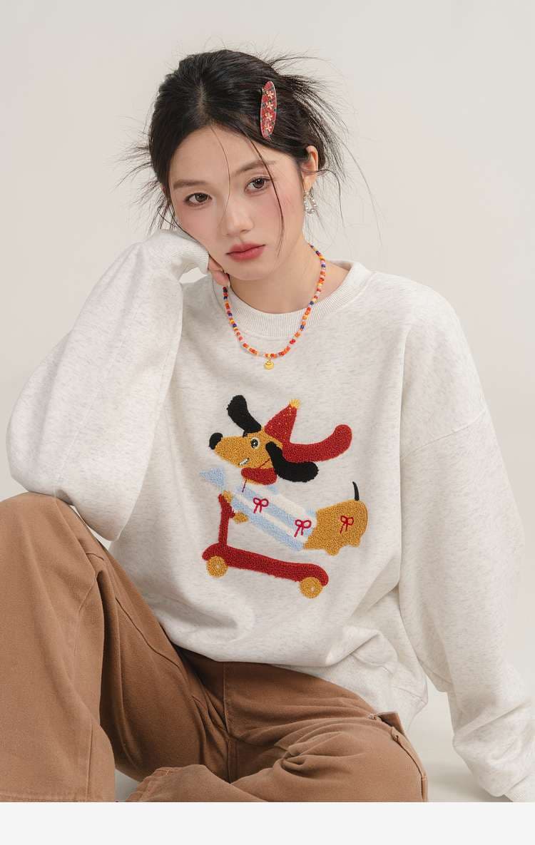 クリスマス犬柄スウェット｜デート服
