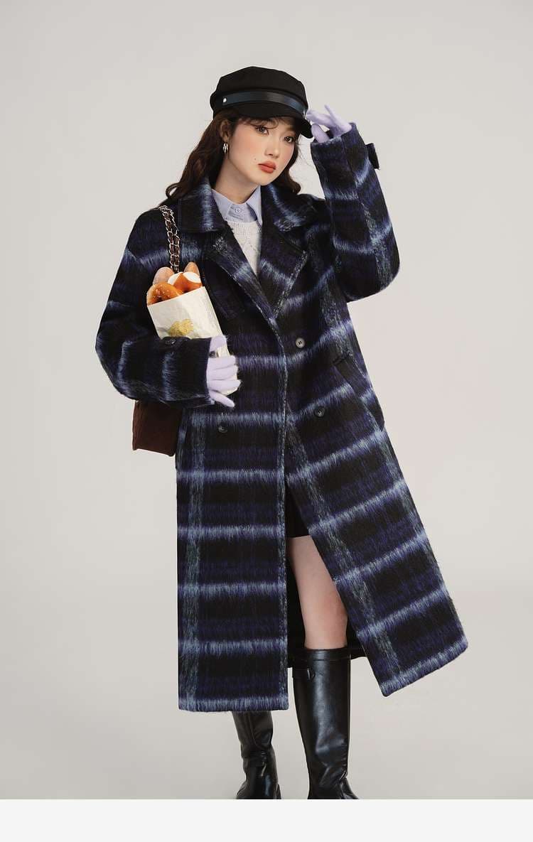 デート服　グラデーションチェックロングコート｜デート服