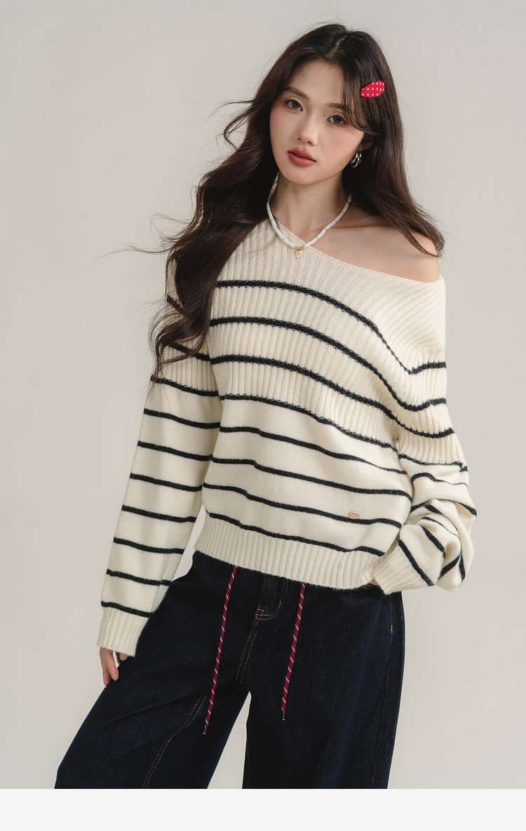 洗練カジュアルが叶う、ボーダーリブニットトップス｜デート服