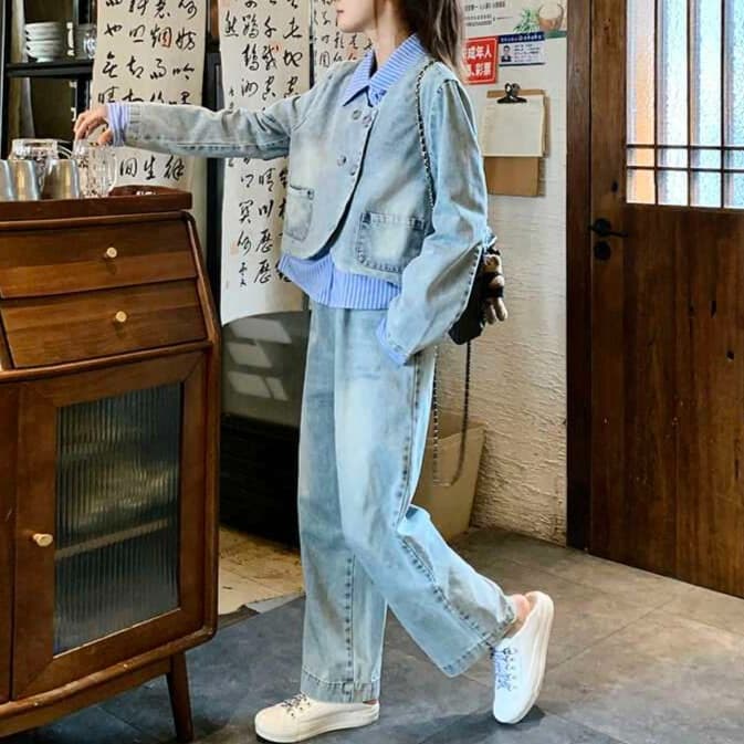 ダブルボタンデニムジャケット&ボトムス セットアップ｜デート服