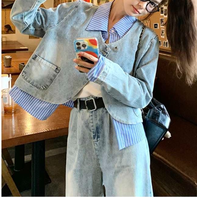 ダブルボタンデニムジャケット&ボトムス セットアップ｜デート服