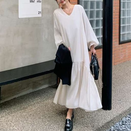 レイヤードワンピース+ベスト セットアップ｜デート服