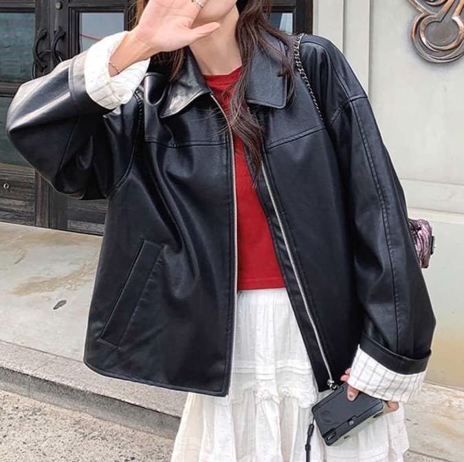 オーバーサイズレザージャケット｜デート服