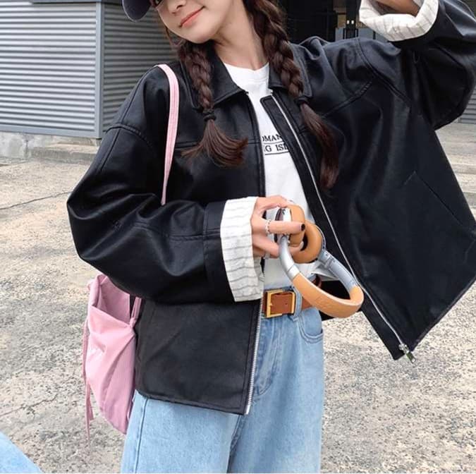 オーバーサイズレザージャケット｜デート服