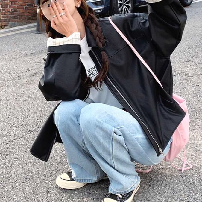 オーバーサイズレザージャケット｜デート服