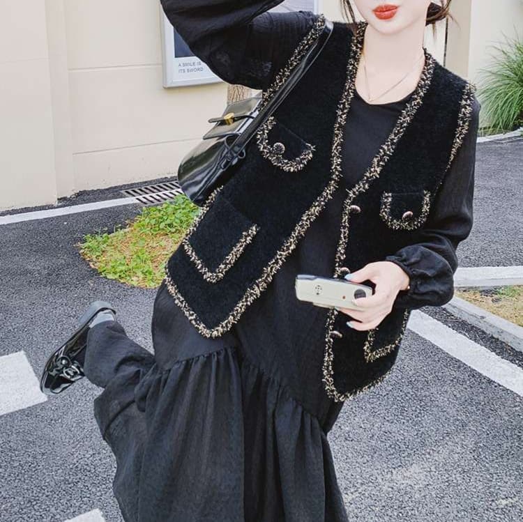 ツイード風ベスト＋ワンピース 2点セット｜デート服