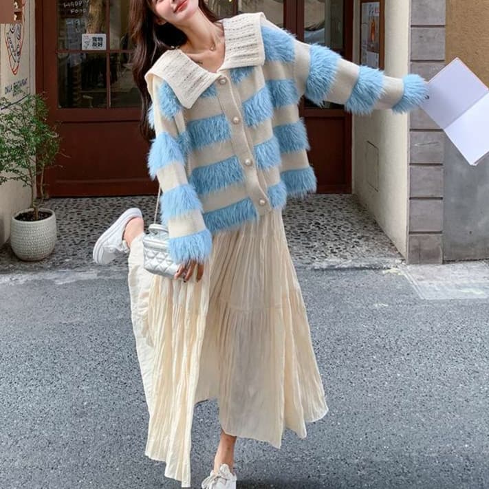 ボーダーカーディガン＋スカート 2点セット｜デート服