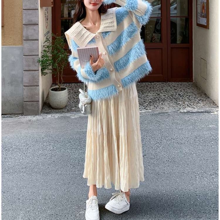 ボーダーカーディガン＋スカート 2点セット｜デート服