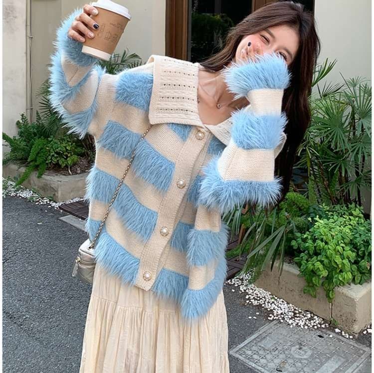 ボーダーカーディガン＋スカート 2点セット｜デート服