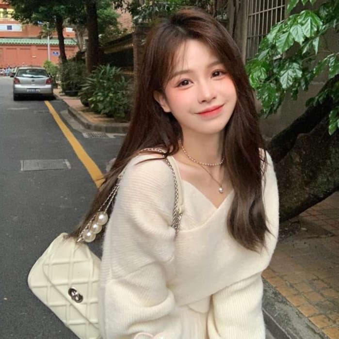 Vネックニットセーター＋メッシュスカート 2点セット｜デート服