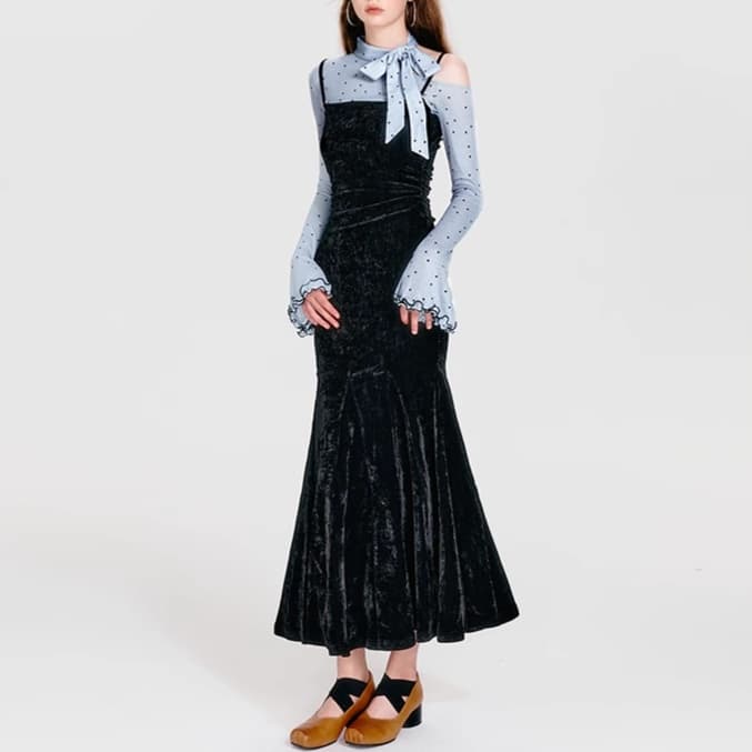 リボンネックブラウスワンピース｜デート服