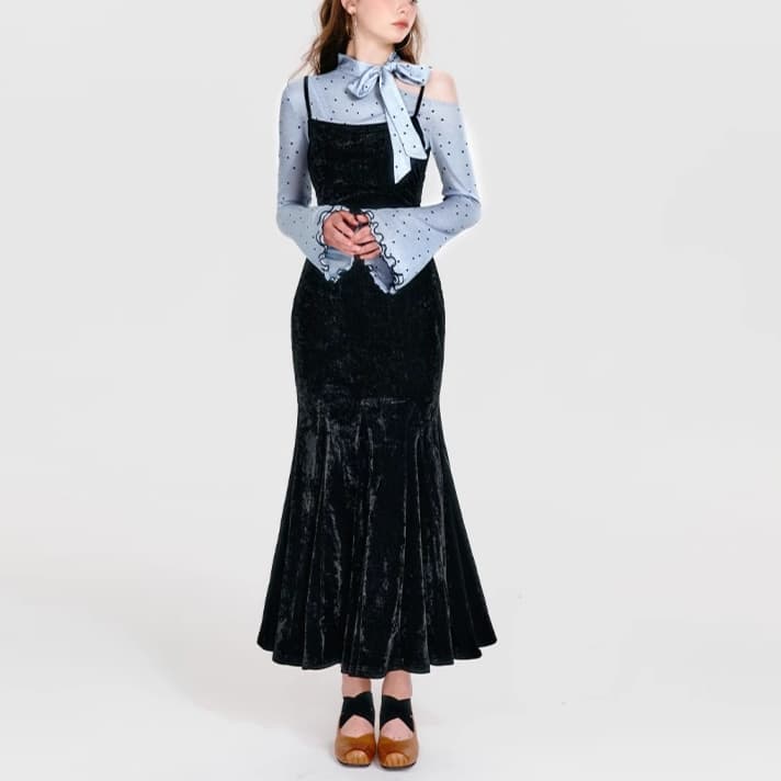 リボンネックブラウスワンピース｜デート服