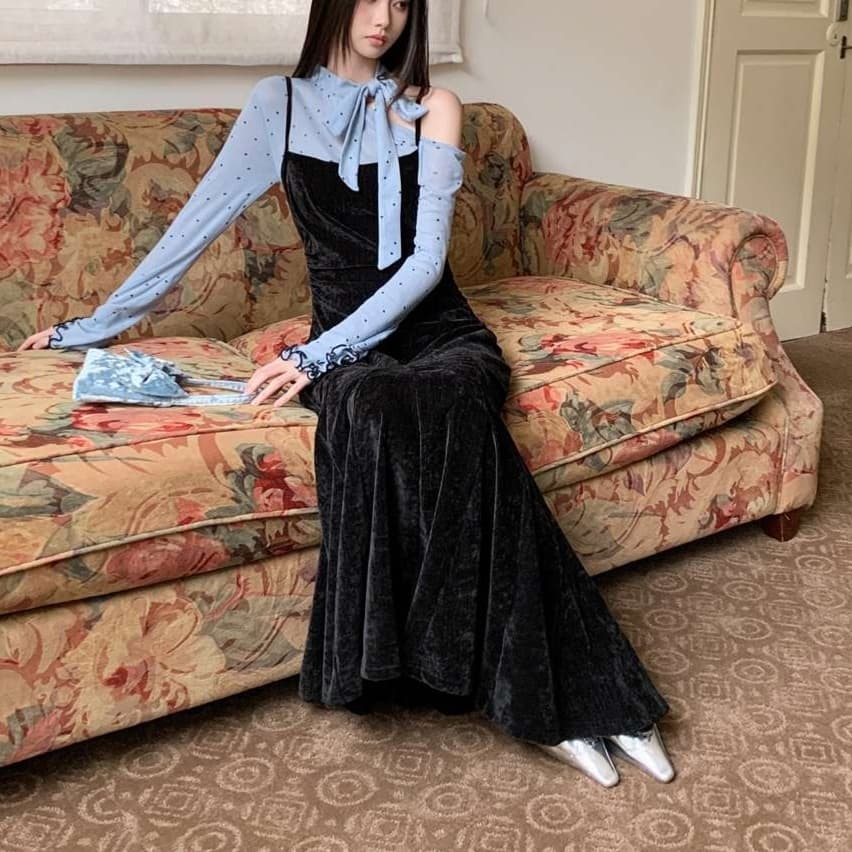 リボンネックブラウスワンピース｜デート服