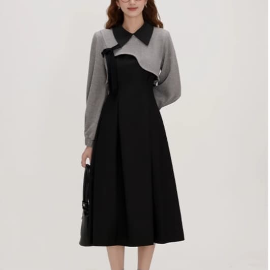 フリルカラー長袖ボレロ付きワンピース｜デート服