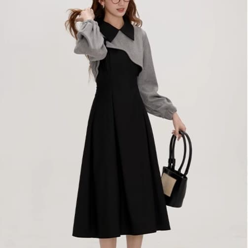 フリルカラー長袖ボレロ付きワンピース｜デート服