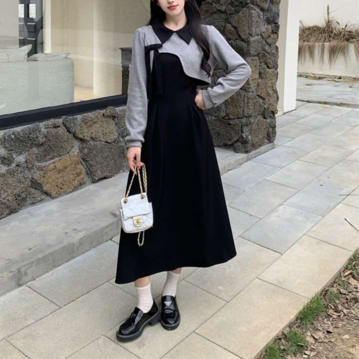 フリルカラー長袖ボレロ付きワンピース｜デート服