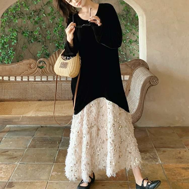 リラックス感ときちんと感を両立した、オーバーサイズニットワンピース｜デート服