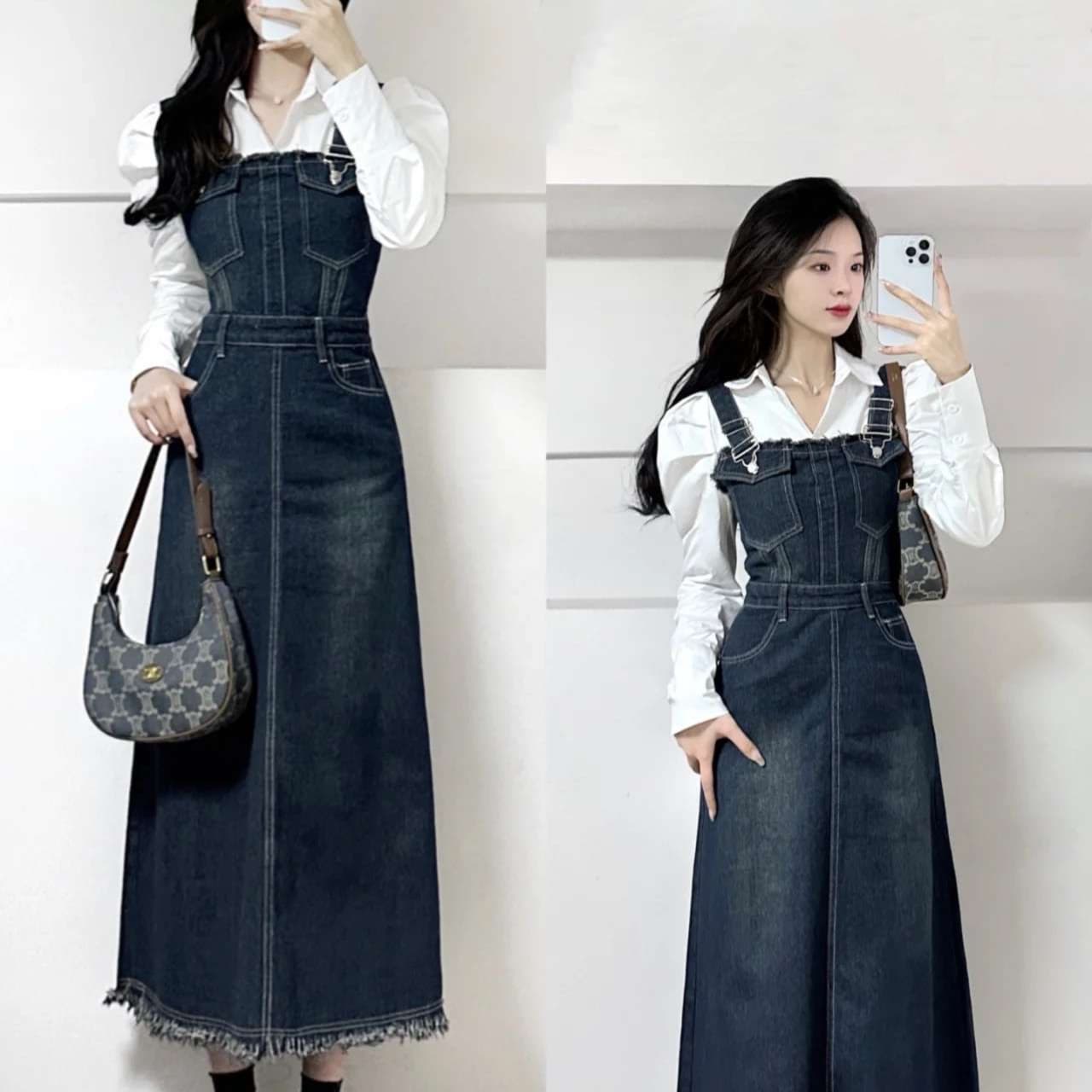ゆったり着られて好印象、シャツブラウス＆デニムワンピース｜デート服