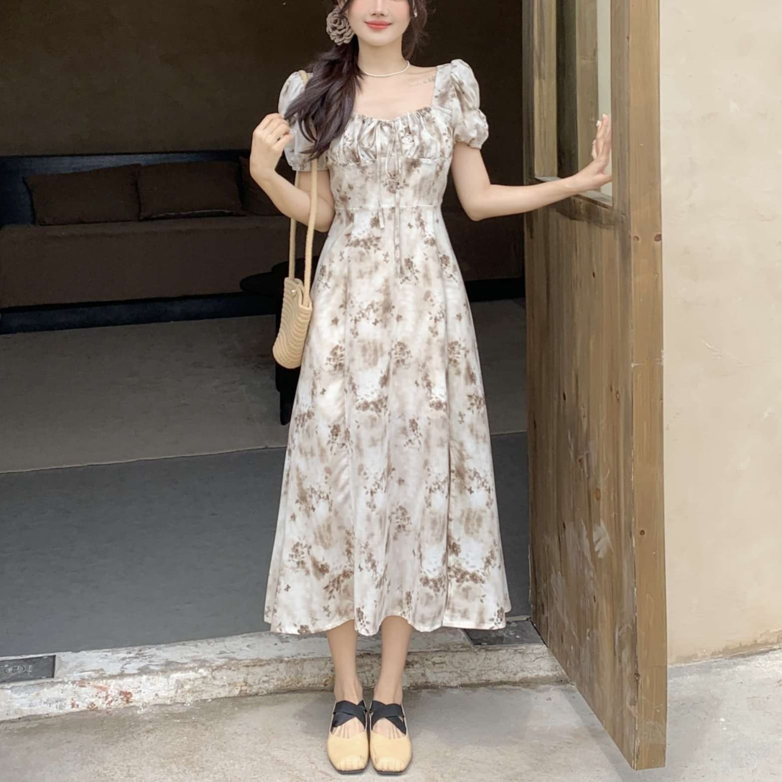 フリル袖花柄ワンピース｜デート服