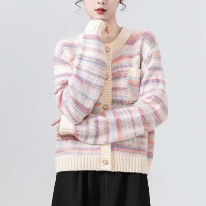 パステルストライプカーディガン｜デート服
