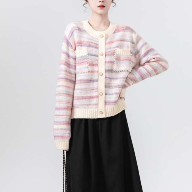 パステルストライプカーディガン｜デート服