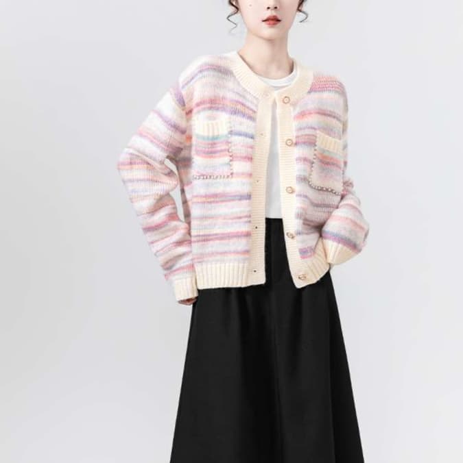 パステルストライプカーディガン｜デート服